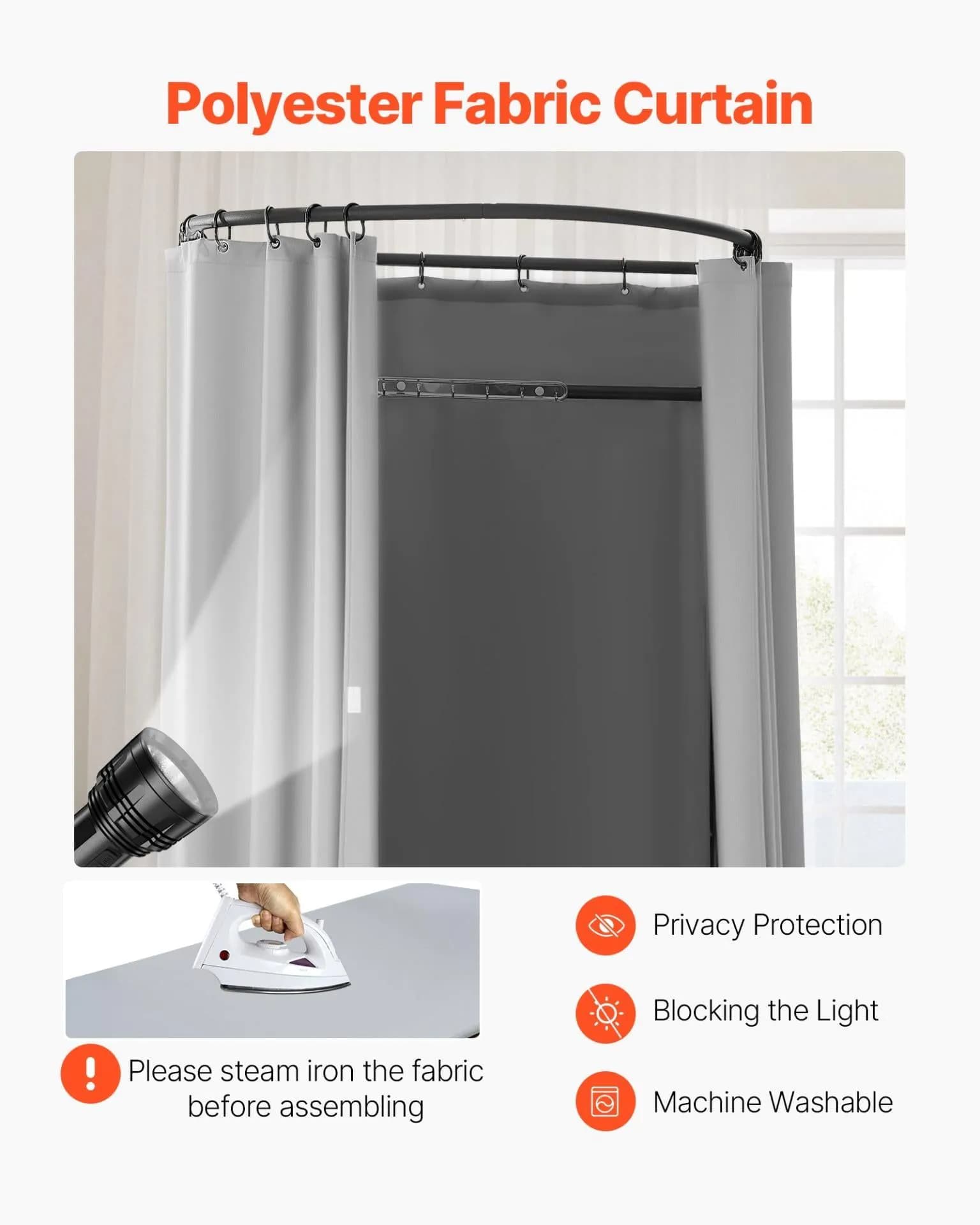 image-VEVOR Fitting Room, Dressing Room with Thick Polyester Curtains, Privacy Space with Shading Curtain and a Hook, for Boutique, Mall, Tailor's Store & Outdoor 39 x 37 x 79 in (Black and Gray-White)