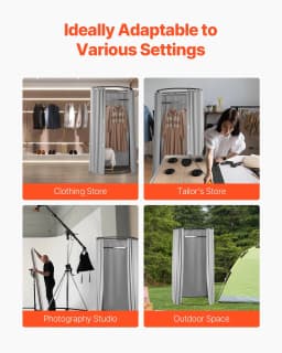 image-VEVOR Fitting Room, Dressing Room with Thick Polyester Curtains, Privacy Space with Shading Curtain and a Hook, for Boutique, Mall, Tailor's Store & Outdoor 39 x 37 x 79 in (Black and Gray-White)