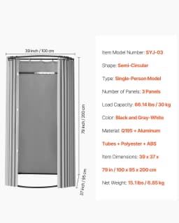 image-VEVOR Fitting Room, Dressing Room with Thick Polyester Curtains, Privacy Space with Shading Curtain and a Hook, for Boutique, Mall, Tailor's Store & Outdoor 39 x 37 x 79 in (Black and Gray-White)