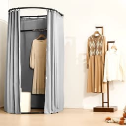 image-VEVOR Fitting Room, Dressing Room with Thick Polyester Curtains, Privacy Space with Shading Curtain and a Hook, for Boutique, Mall, Tailor's Store & Outdoor 39 x 37 x 79 in (Black and Gray-White)