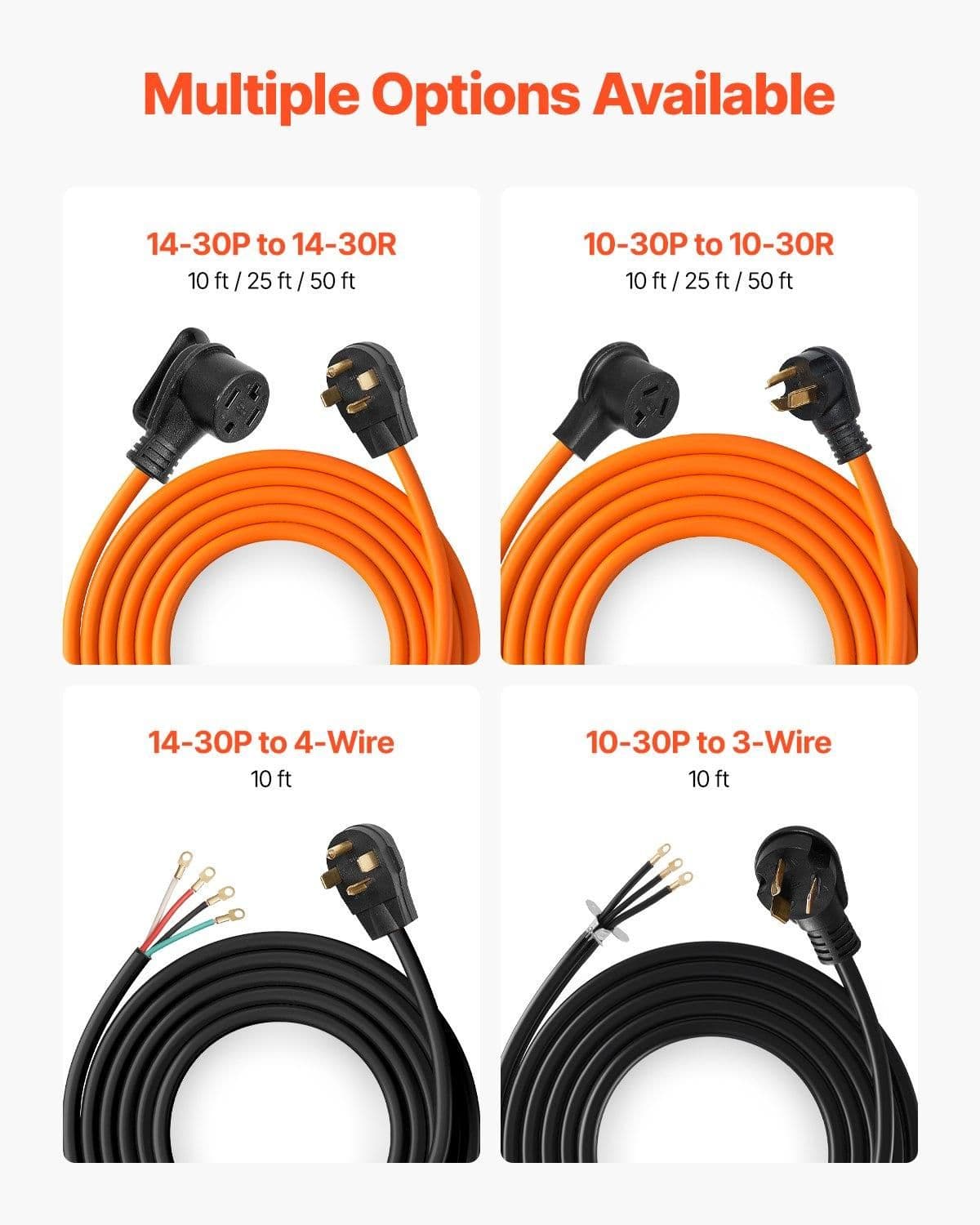 image-VEVOR 10 ft Dryer Power Cord, 3-Prong NEMA 10-30P Appliance Dryer Cord with Eyelet Connectors, 125V/250V, SDRT 10AWG/3C, 30A, Pure Copper Wire Cable with PVC Cable Tie, Ideal for Indoor & Outdoor Use