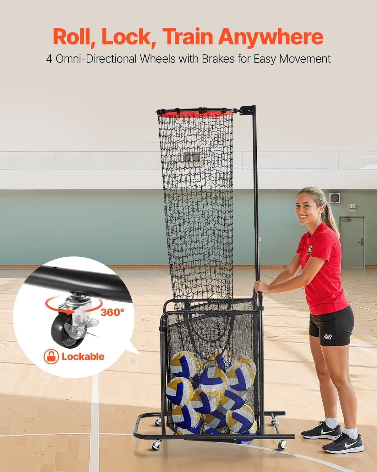image-VEVOR Volleyball Setter Training Equipment, Angle and Height Adjustable Volleyball Trainer, Portable Practice Net with Cart, Wheels, Carrying Bag, Indoor Outdoor Target Net for Serving Spiking Setting