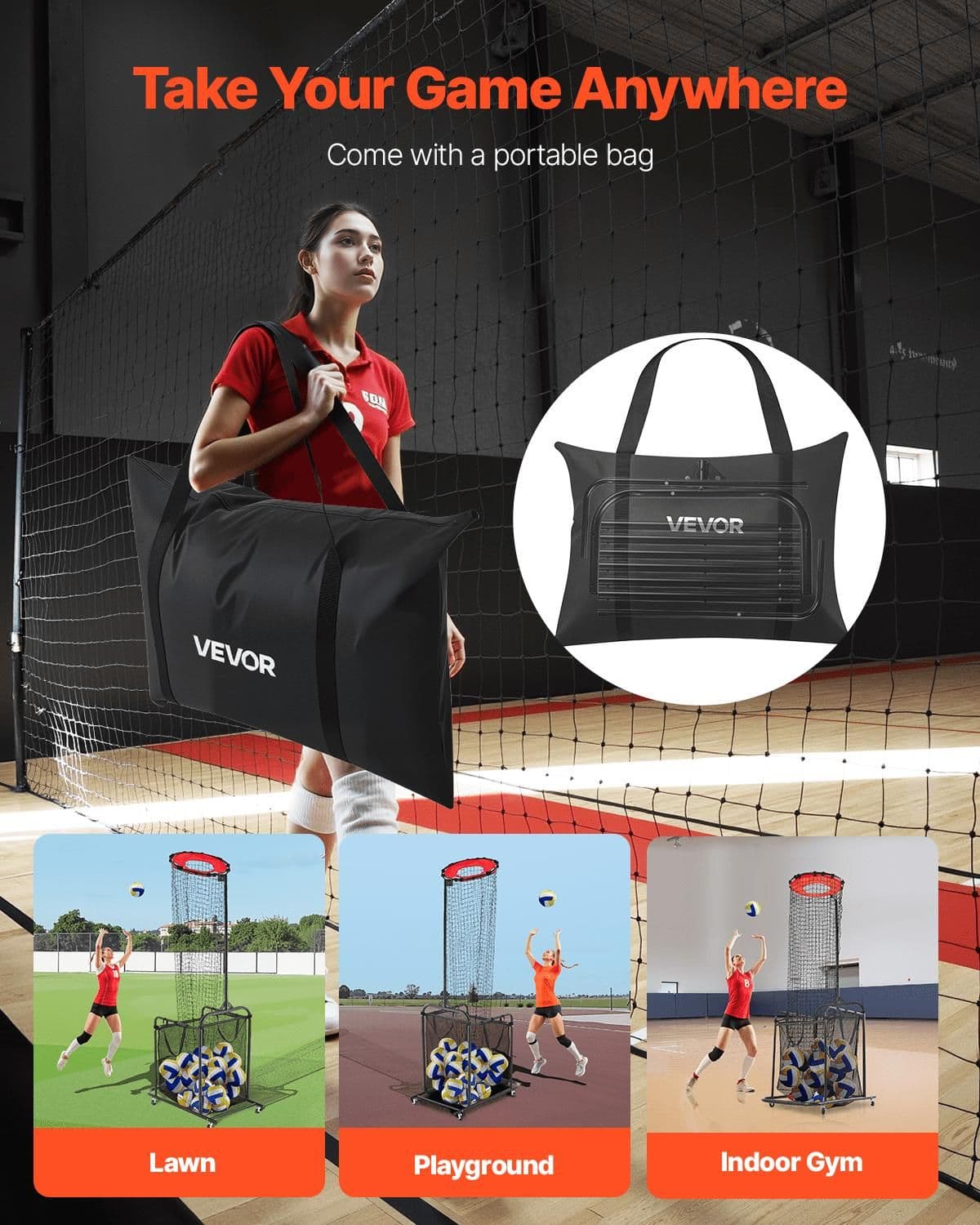image-VEVOR Volleyball Setter Training Equipment, Angle and Height Adjustable Volleyball Trainer, Portable Practice Net with Cart, Wheels, Carrying Bag, Indoor Outdoor Target Net for Serving Spiking Setting