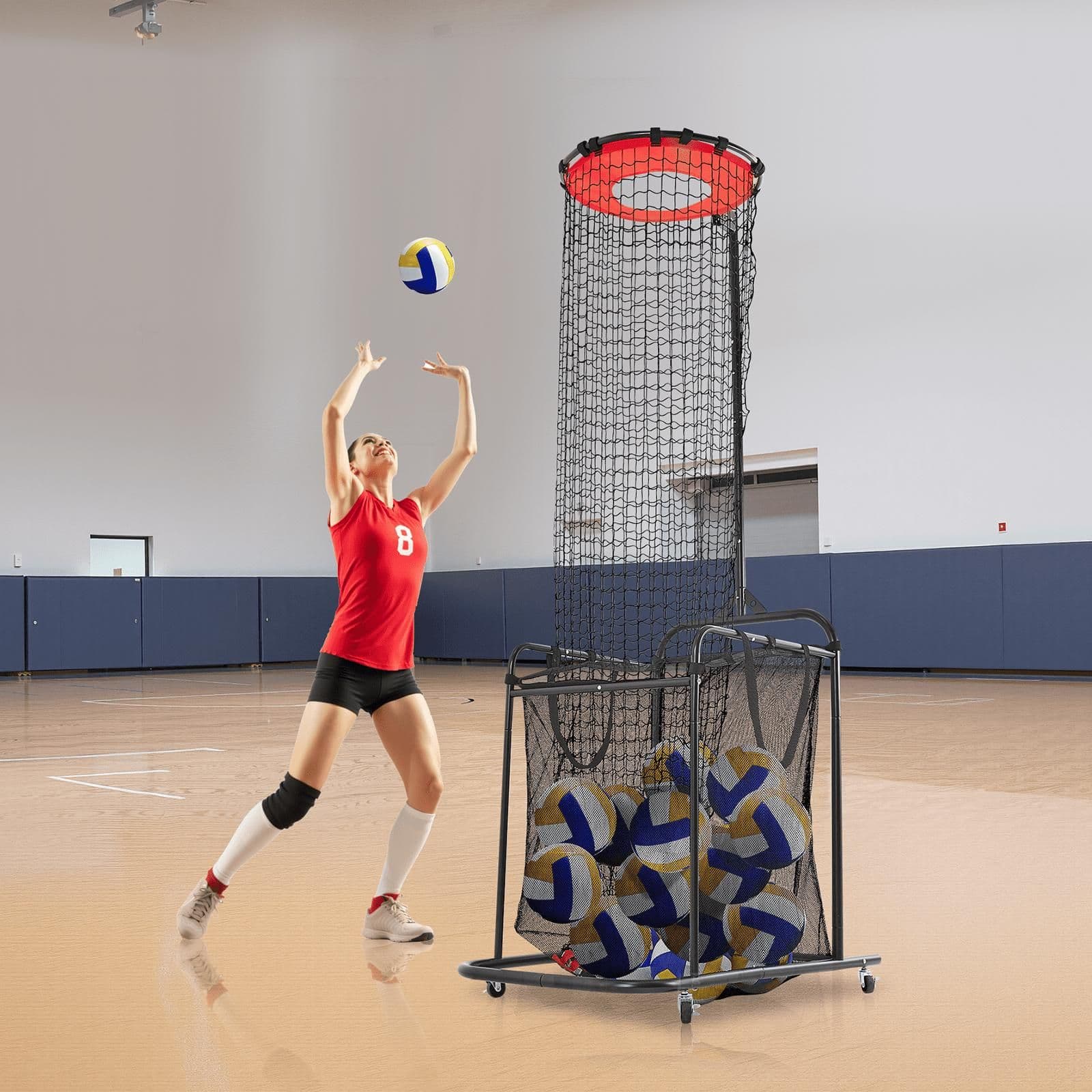 image-VEVOR Volleyball Setter Training Equipment, Angle and Height Adjustable Volleyball Trainer, Portable Practice Net with Cart, Wheels, Carrying Bag, Indoor Outdoor Target Net for Serving Spiking Setting