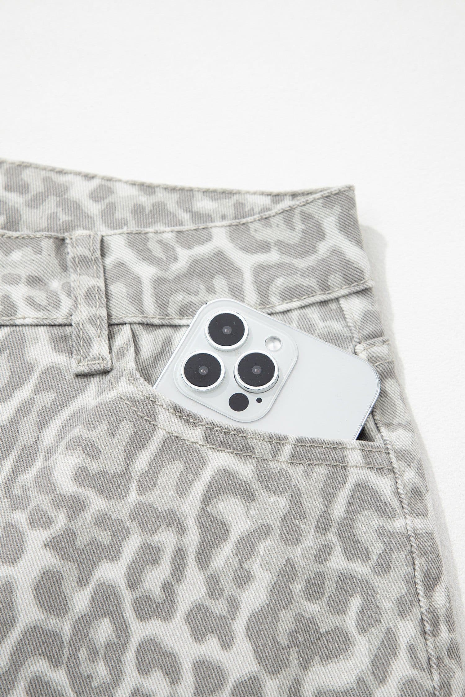 image-Sky Blue Leopard Frayed Wide Leg Jeans