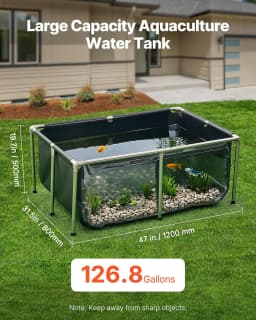 image-VEVOR Canvas Fish Pond, 126.8 Gal Above Ground Fish Pond, PVC Koi Tank with Clear Viewing Panel, Rectangular Goldfish Tank with Stainless Steel Frame & Drain Valve, for Breeding Koi, Irrigation(Black)