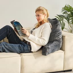 image-VEVOR Reading Pillow, Large Size Bed Pillow with Shredded Memory Foam, Back Pillow with 3 Pockets and Washable Short Velvet Cloth, Top with Handle, for Watching TV, Reading, Gaming, Resting, Grey