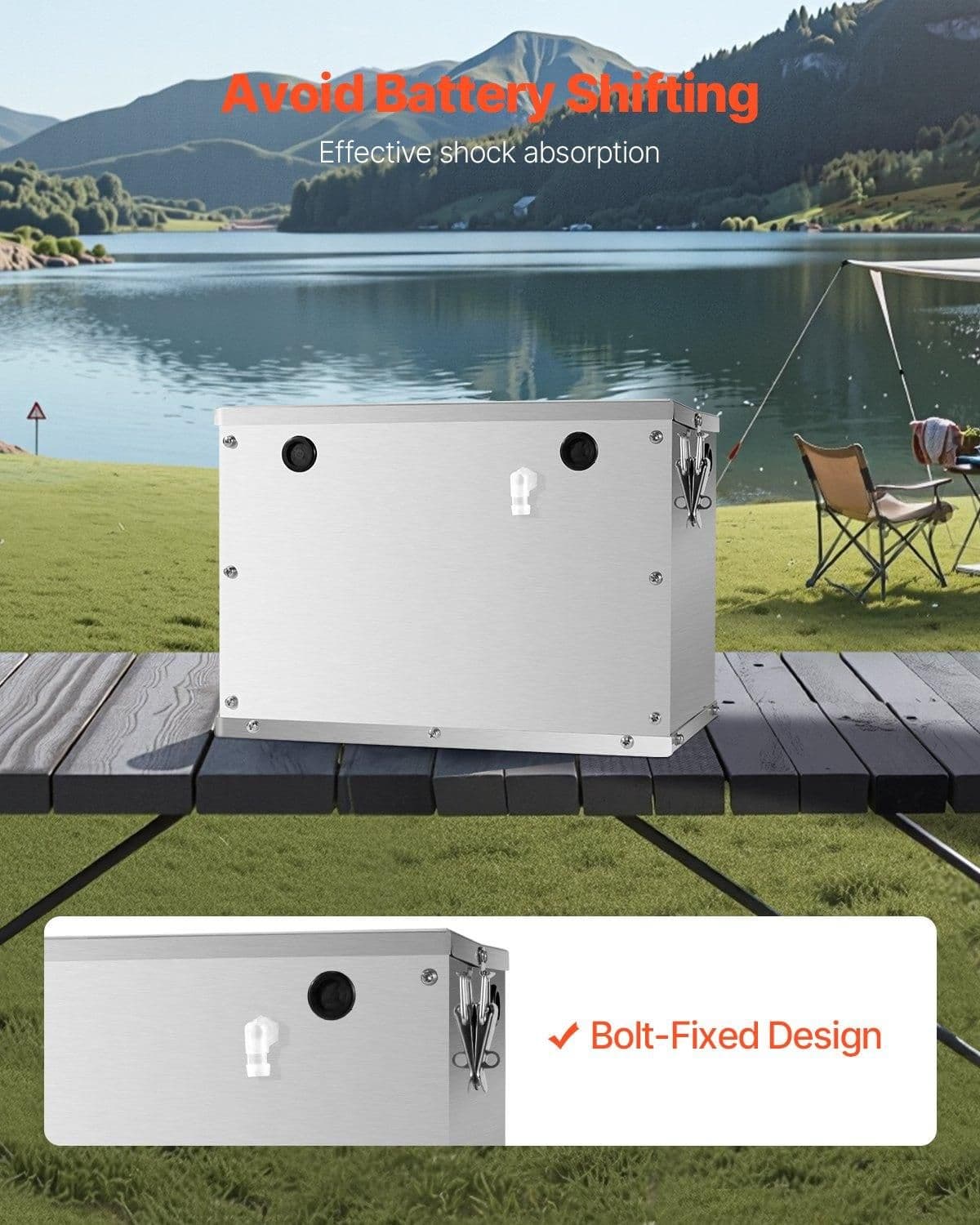 image-VEVOR Battery Box, Group 24/31 Trolling Motor Battery Box, Marine Batteries Case with Rubber-Grommet Cable Holes, Aluminum Alloy Shell Storage Case, Easy Installation, for Off-Road Racers, Trucks