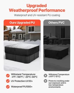 image-VEVOR Outdoor Hot Tub Cover, 85 x 85 x 20 Inch Weatherproof and Waterproof Hot Tub Cover Protector, 600D Heavy Duty Oxford Fabric and 950N Tearing Strength, Square Spa Covers for Hottub, Black