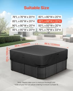 image-VEVOR Outdoor Hot Tub Cover, 88 x 88 x 20 Inch Weatherproof and Waterproof Hot Tub Cover Protector, 600D Heavy Duty Oxford Fabric and 950N Tearing Strength, Square Spa Covers for Hottub, Black