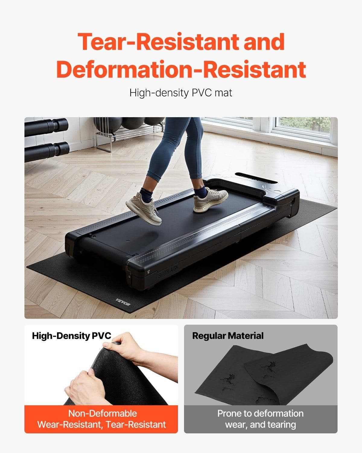 image-VEVOR Treadmill Mat for Carpet Floor, 1/4" Thick, 36" x 78" Exercise Equipment Mat for Treadmills, Elliptical, Rowing Machine, High Density PVC Floor Protector, Waterproof and Non-slip for Home Gym
