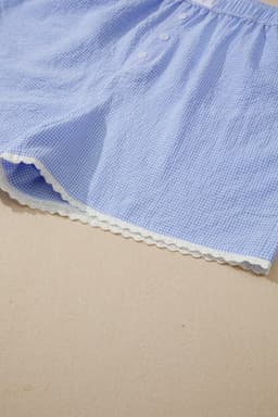 image-Sky Blue Gingham Boxer Shorts Lace Trim