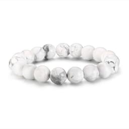image-Natural Stone Beads Black Lava Rock Stone White Stretch Charm Strand Bracelet