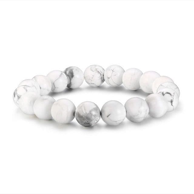 image-Natural Stone Beads Black Lava Rock Stone White Stretch Charm Strand Bracelet