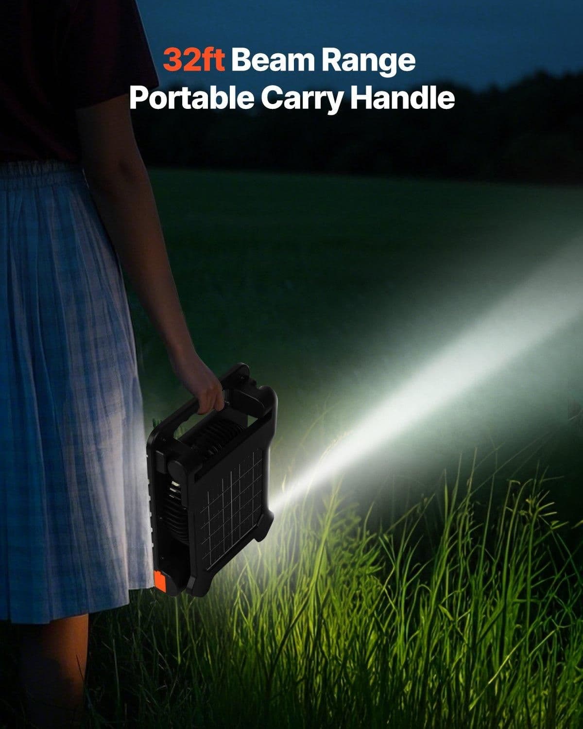 image-VEVOR 10000mAh Rechargeable Solar Fan with LED Lantern, 7 inch Portable Fan Cordless with 4W Foldable Solar Panel, 4-Speed& Timer& Quiet,USB Battery Powered for Camping Tent Worksite Office Desk