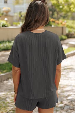 image-Phalaenopsis Ribbed Textured Knit Loose Fit Tee and Shorts Set