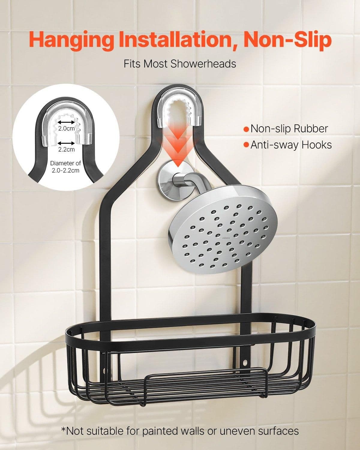 image-VEVOR Shower Caddy, 3-Tier Hanging Bathroom Shower Storage Organization Shelves Rack Set, with Soap Holder and Hooks for Towels, Sponge, 40 lbs Large Weight Capacity, Fits Shower Head, Matte Black