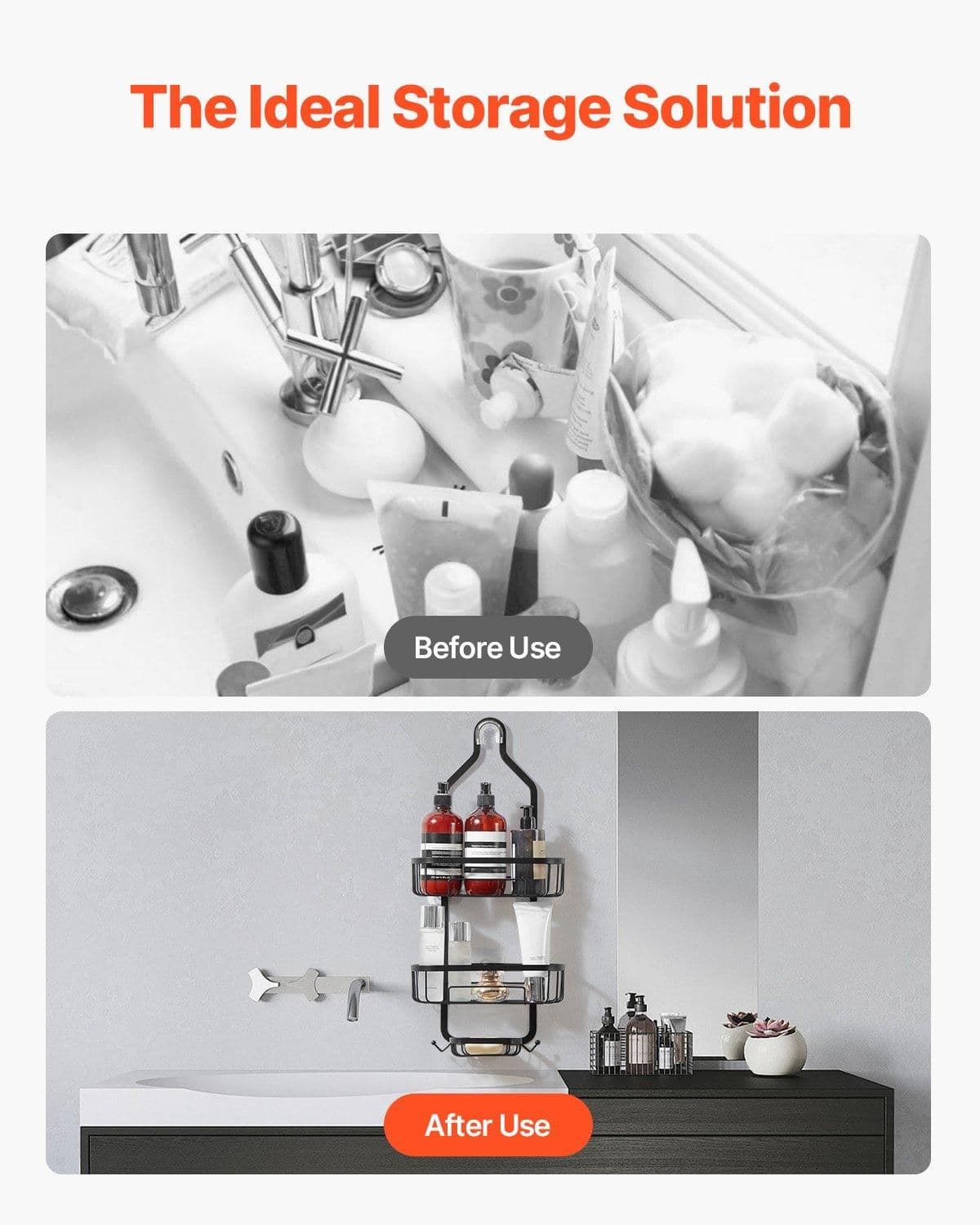 image-VEVOR Shower Caddy, 3-Tier Hanging Bathroom Shower Storage Organization Shelves Rack Set, with Soap Holder and Hooks for Towels, Sponge, 40 lbs Large Weight Capacity, Fits Shower Head, Matte Black