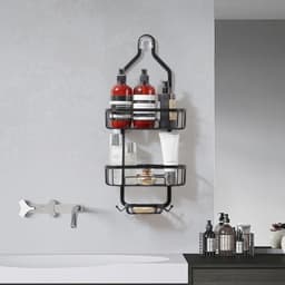 image-VEVOR Shower Caddy, 3-Tier Hanging Bathroom Shower Storage Organization Shelves Rack Set, with Soap Holder and Hooks for Towels, Sponge, 40 lbs Large Weight Capacity, Fits Shower Head, Matte Black