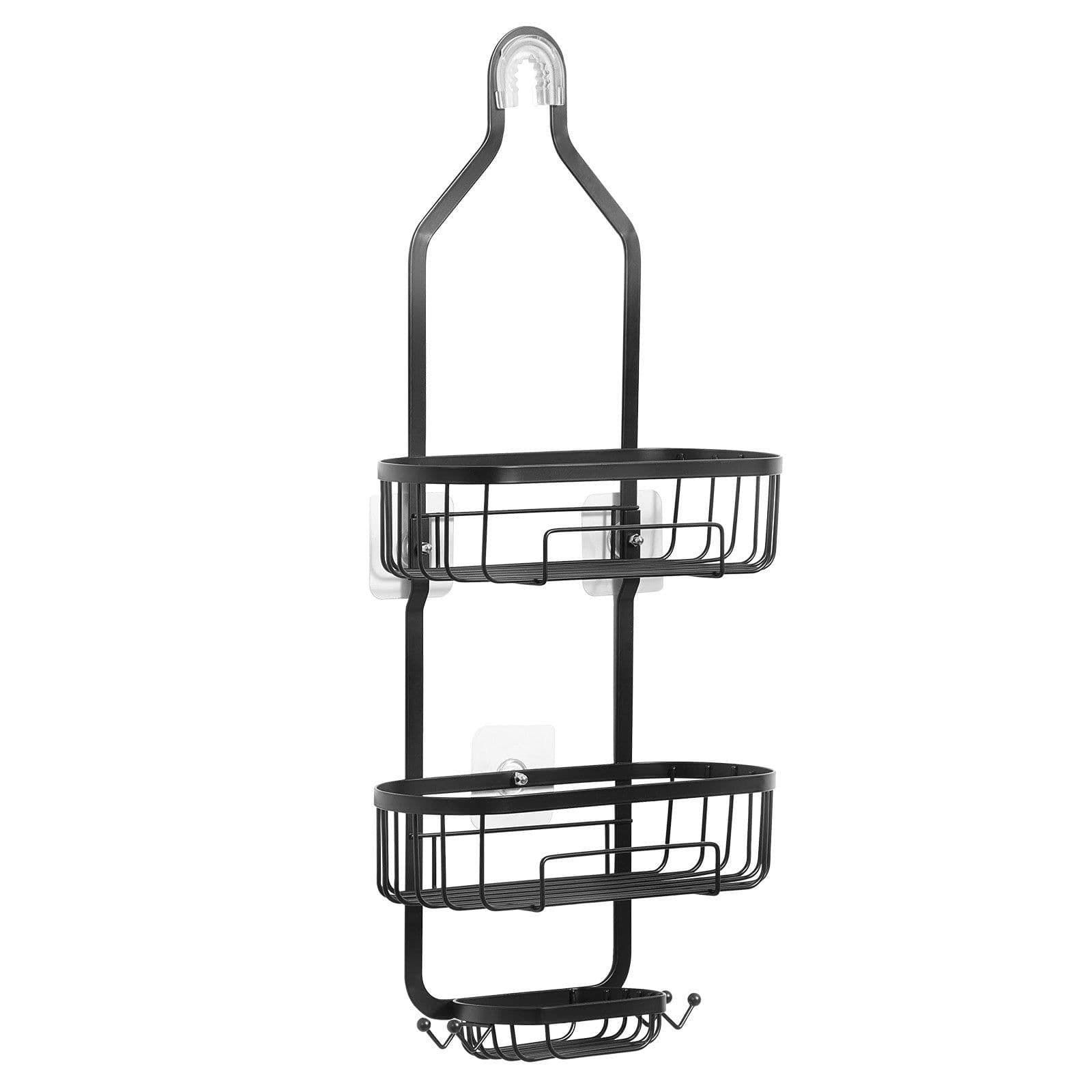 image-VEVOR Shower Caddy, 3-Tier Hanging Bathroom Shower Storage Organization Shelves Rack Set, with Soap Holder and Hooks for Towels, Sponge, 40 lbs Large Weight Capacity, Fits Shower Head, Matte Black