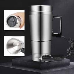 image-Stainless Steel Vehicle Heating Cup Heat Insulation Electric Car Kettle Camping Travel Kettle Water Coffee Thermal Mug
