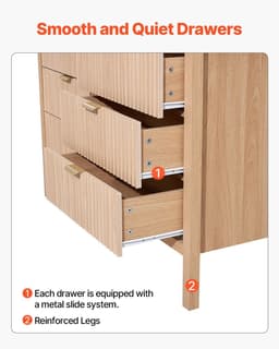 image-VEVOR 6 Fluted Drawer Dresser, Wooden Chest of Drawers with Sliding & Anti-tip Device, Modern Minimalist Dresser Chest, Closet Storage Organizer for Living Room, Hallway, Entryway, Light Wood