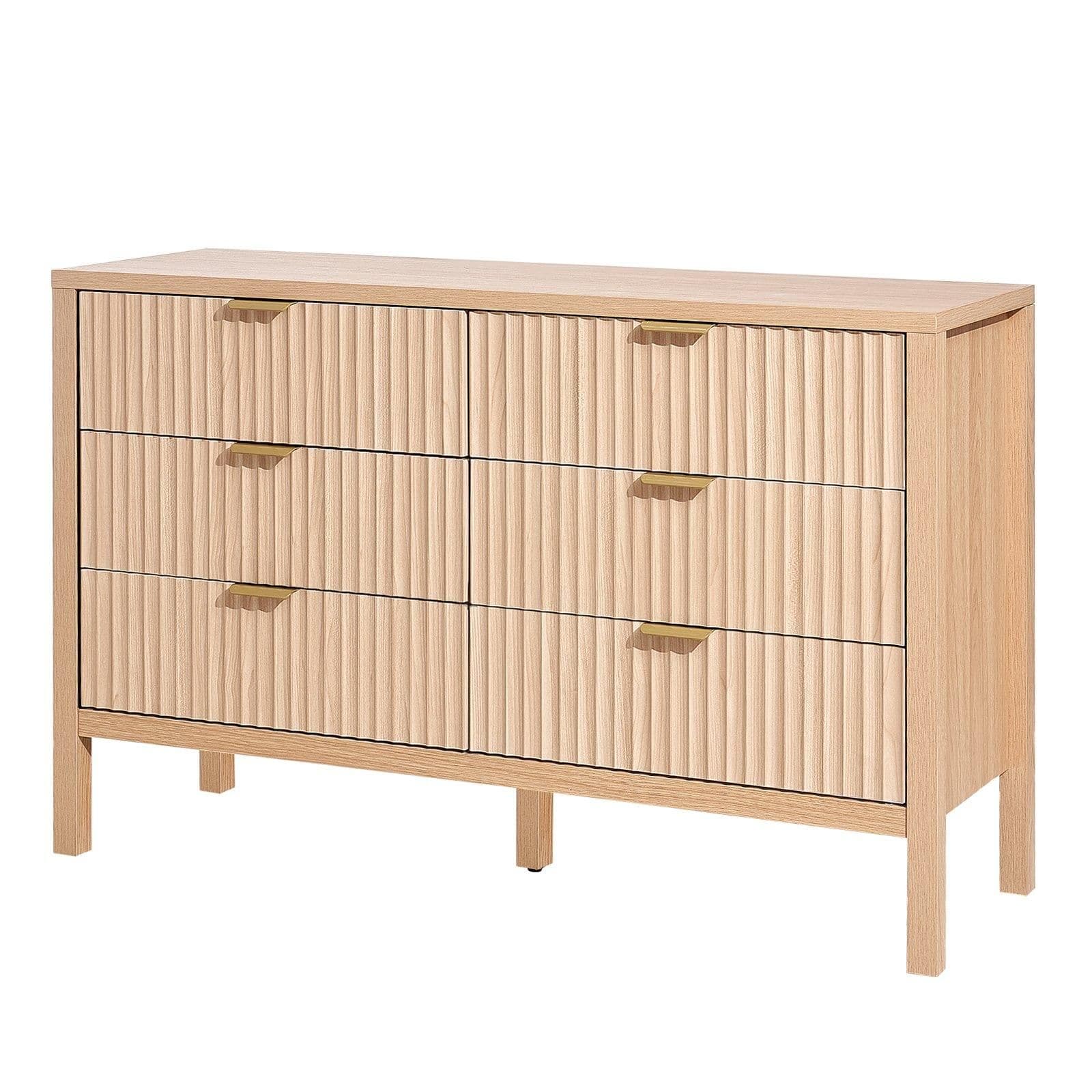 image-VEVOR 6 Fluted Drawer Dresser, Wooden Chest of Drawers with Sliding & Anti-tip Device, Modern Minimalist Dresser Chest, Closet Storage Organizer for Living Room, Hallway, Entryway, Light Wood