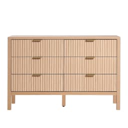 image-VEVOR 6 Fluted Drawer Dresser, Wooden Chest of Drawers with Sliding & Anti-tip Device, Modern Minimalist Dresser Chest, Closet Storage Organizer for Living Room, Hallway, Entryway, Light Wood
