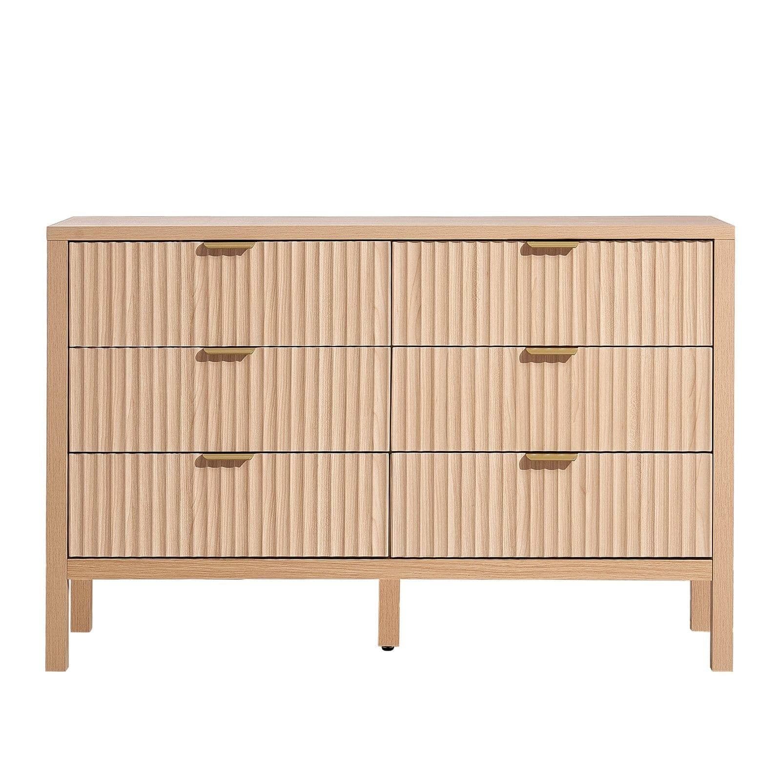 image-VEVOR 6 Fluted Drawer Dresser, Wooden Chest of Drawers with Sliding & Anti-tip Device, Modern Minimalist Dresser Chest, Closet Storage Organizer for Living Room, Hallway, Entryway, Light Wood