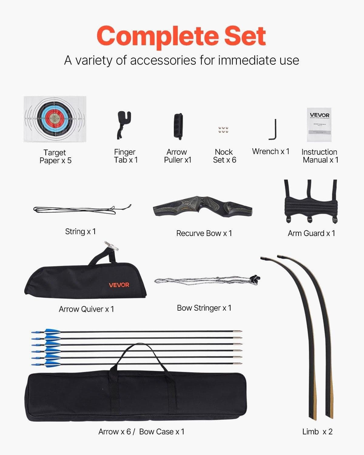 image-VEVOR Recurve Bow and Arrows Kit, 60 inch Wooden Takedown Bows, Right Handed Ergonomic Archery Recurve Bow Package, Longbow for Outdoor Target Training Practice Hunting, Beginners to Advanced, 50 lbs