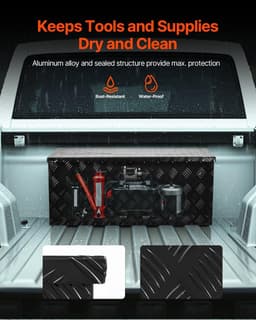 image-VEVOR Heavy Duty Aluminum Truck Bed Tool Box, Stripes Plated Tool Box with Sliding Shelf, Side Handle, Lock & Keys, Storage Toolbox Chest for Trailer, Pickup, Truck Bed, RV, 35.4"x14.6"x14.6", Black