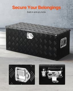 image-VEVOR Heavy Duty Aluminum Truck Bed Tool Box, Stripes Plated Tool Box with Sliding Shelf, Side Handle, Lock & Keys, Storage Toolbox Chest for Trailer, Pickup, Truck Bed, RV, 35.4"x14.6"x14.6", Black