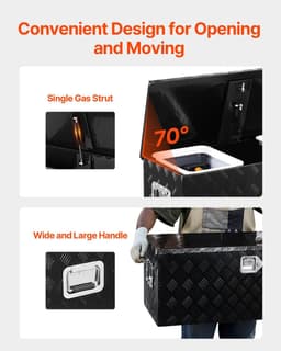 image-VEVOR Heavy Duty Aluminum Truck Bed Tool Box, Stripes Plated Tool Box with Sliding Shelf, Side Handle, Lock & Keys, Storage Toolbox Chest for Trailer, Pickup, Truck Bed, RV, 35.4"x14.6"x14.6", Black