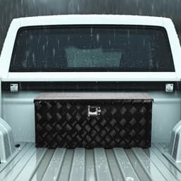 image-VEVOR Heavy Duty Aluminum Truck Bed Tool Box, Stripes Plated Tool Box with Sliding Shelf, Side Handle, Lock & Keys, Storage Toolbox Chest for Trailer, Pickup, Truck Bed, RV, 35.4"x14.6"x14.6", Black