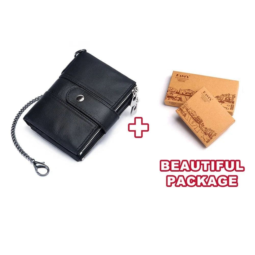image-KAVIS 100% Genuine Leather Rfid Wallet Men Crazy Horse Wallets Coin Purse Short Male Money Bag Quality Designer Mini Walet Small