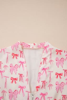 image-Pink Full Zip Cinched Waist Sleeveless Bow Mini Dress