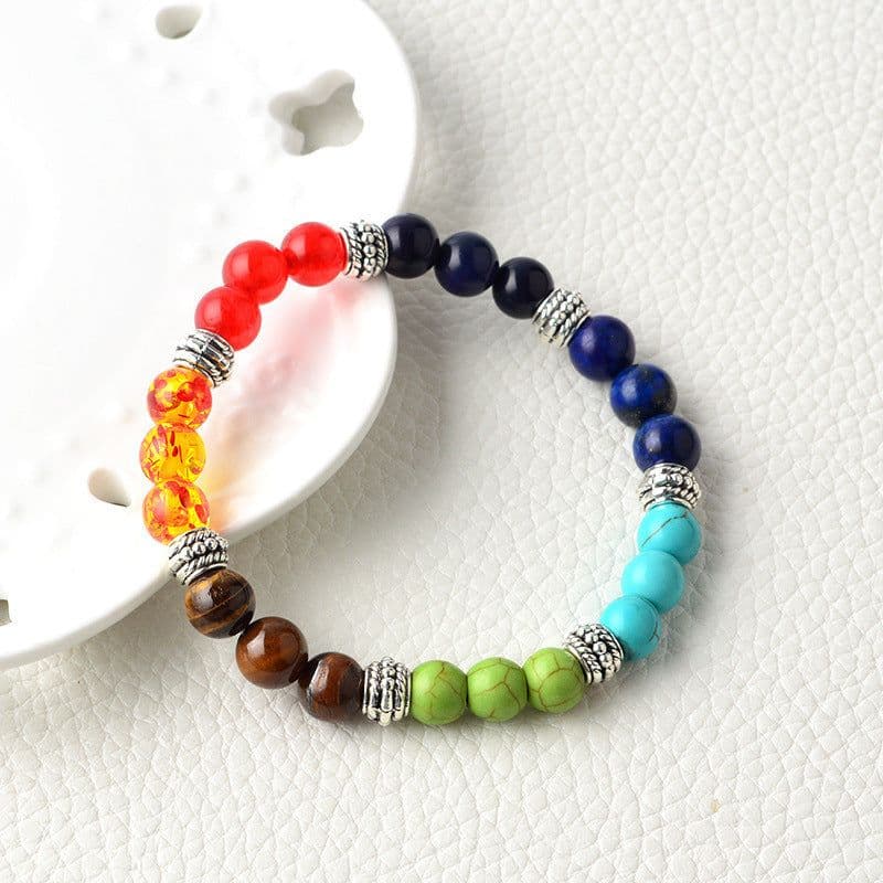 image-Natural Stone Colorful Chakra Energy Yoga Bracelet