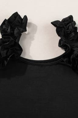 image-Black Ruffled Wide Straps Slim Tank Top