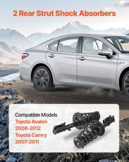 image-VEVOR Rear Shock Absorber Strut Assembly, 2Pcs Shock and Strut Assembly with Stabilizer Bar & Coil Spring, Compatible with 2007-2011 Toyota Camry and 2008-2012 Toyota Avalon Models, OE 172401