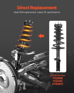 image-VEVOR Rear Shock Absorber Strut Assembly, 2Pcs Shock and Strut Assembly with Stabilizer Bar & Coil Spring, Compatible with 2007-2011 Toyota Camry and 2008-2012 Toyota Avalon Models, OE 172401