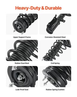 image-VEVOR Rear Shock Absorber Strut Assembly, 2Pcs Shock and Strut Assembly with Stabilizer Bar & Coil Spring, Compatible with 2007-2011 Toyota Camry and 2008-2012 Toyota Avalon Models, OE 172401