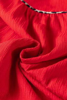 image-Fiery Red Textured V Neck Leopard Trim Shift Mini Dress