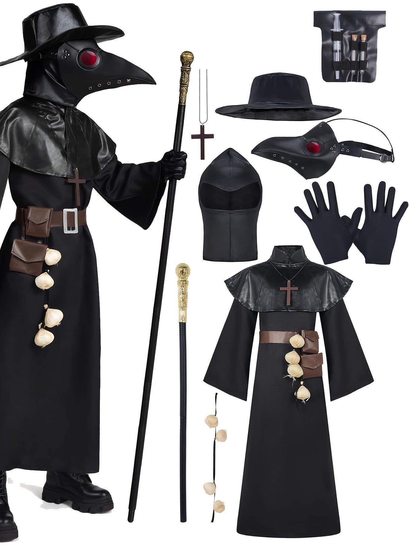 image-Plague Doctor Black Adult Costume Robe Set