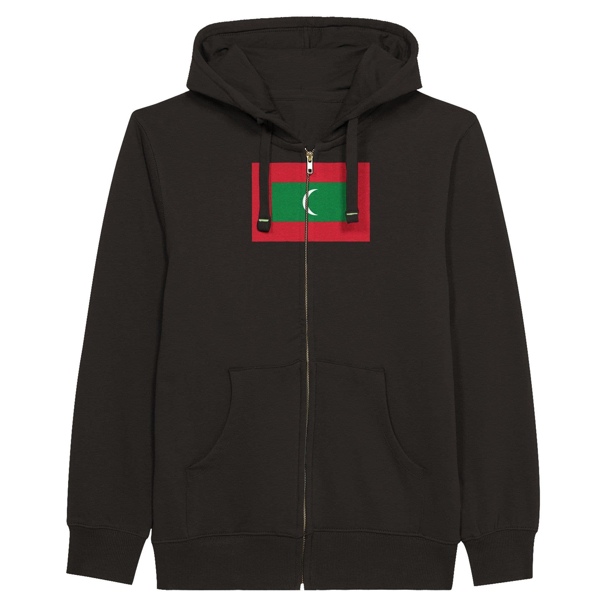 image-Drapeau des Maldives - Sweat à capuche unisexe bio à fermeture éclair
