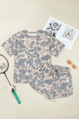 image-Multicolour Camouflage Loose Tee and Drawstring Shorts 2-Piece Set