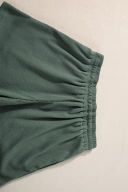 image-Mist Green Waffle Knit Tank & Shorts Set with Patched Pockets & Drawstring