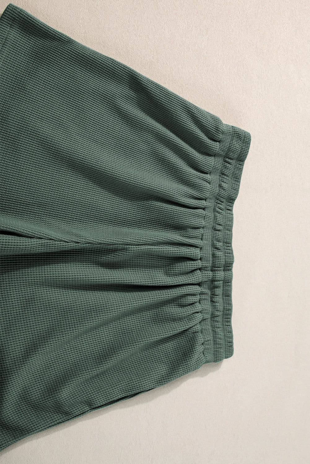 image-Mist Green Waffle Knit Tank & Shorts Set with Patched Pockets & Drawstring