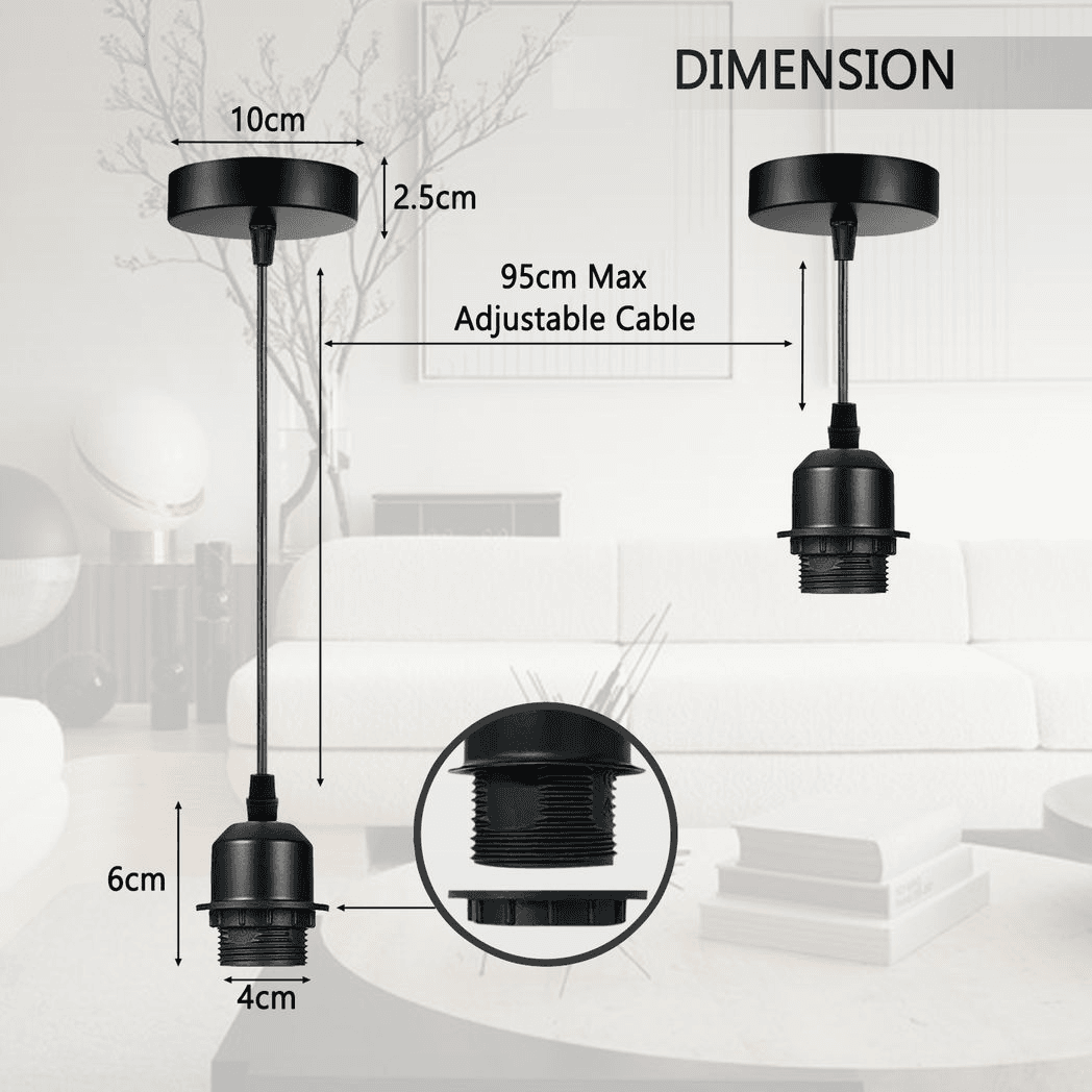 image-10 Pack Industrial French Gold Pendant Light, Lampshade Addable E27 Lamp Holder Light, E27 UK Holder Set With PVC Cable.