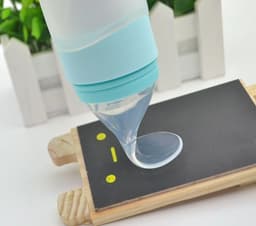 image-Baby Silicone Soft Head Rice Paste Spoon With Baffle Can Go Out To Carry Silicone Squeezed Food Supplement Bottle