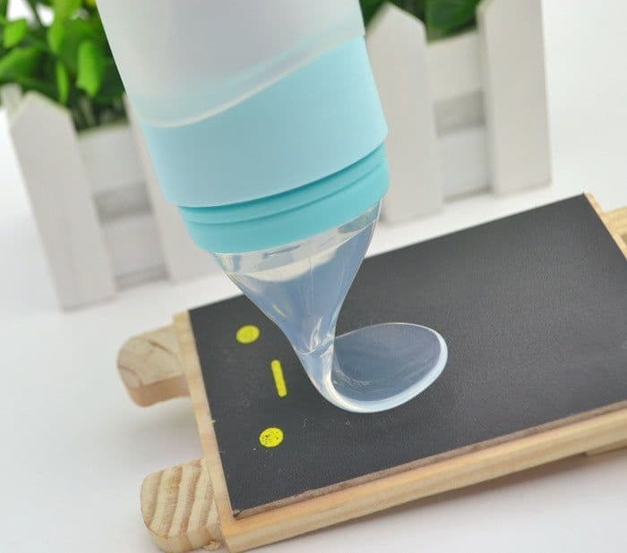 image-Baby Silicone Soft Head Rice Paste Spoon With Baffle Can Go Out To Carry Silicone Squeezed Food Supplement Bottle